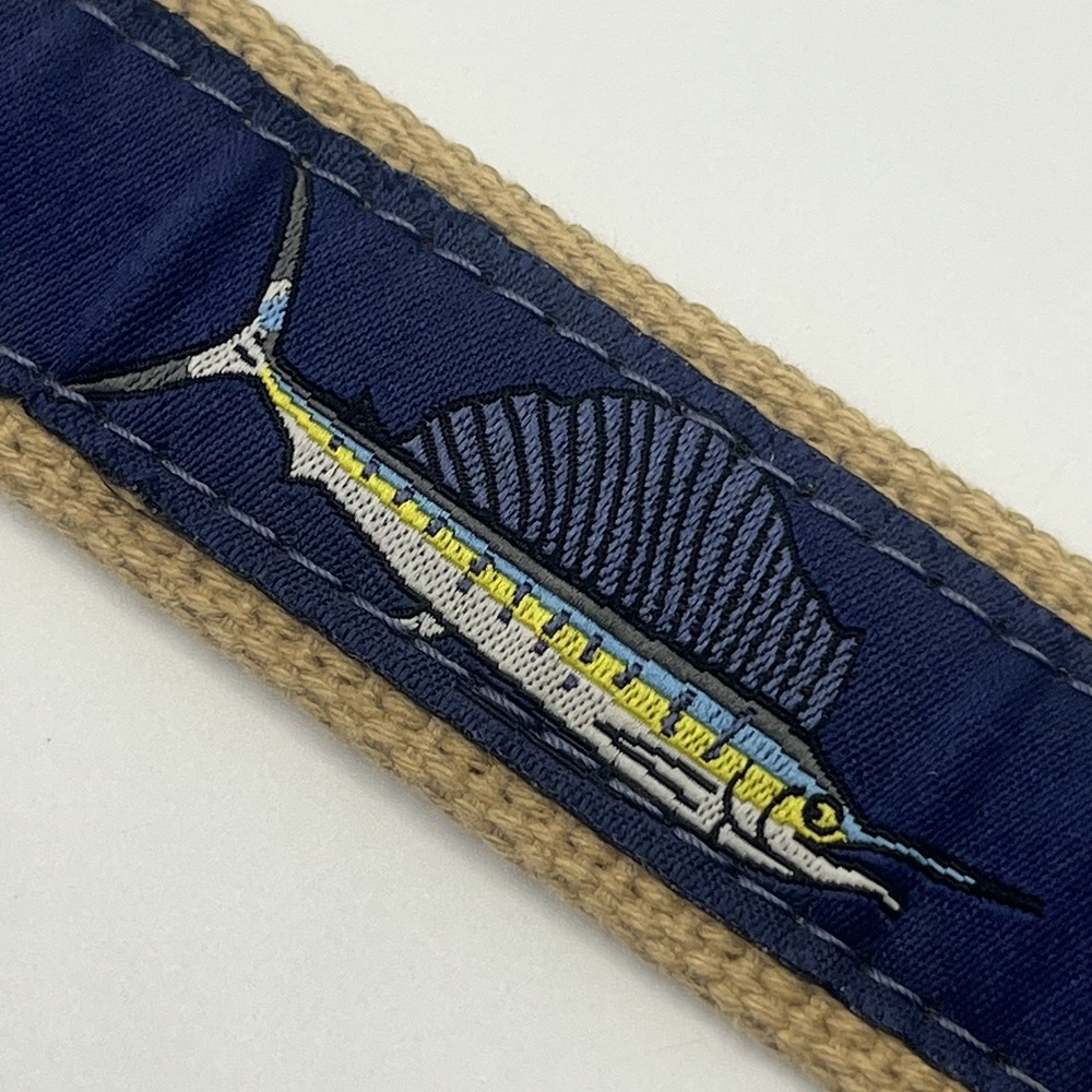 World Wide Sportsman Navy Blue Fishing Belt SZ 32 Solid Brass Buckle Made In USA - Picture 2 of 14